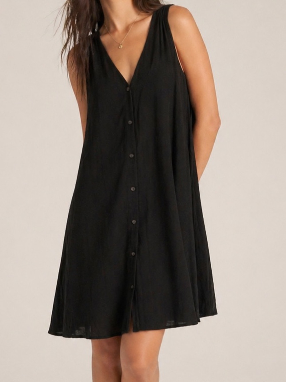 Wilfred Button-Front V-Neck Dress in Black